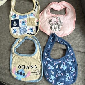 4 bibs from Disney - 1 Minnie Mouse and 3 Stitch